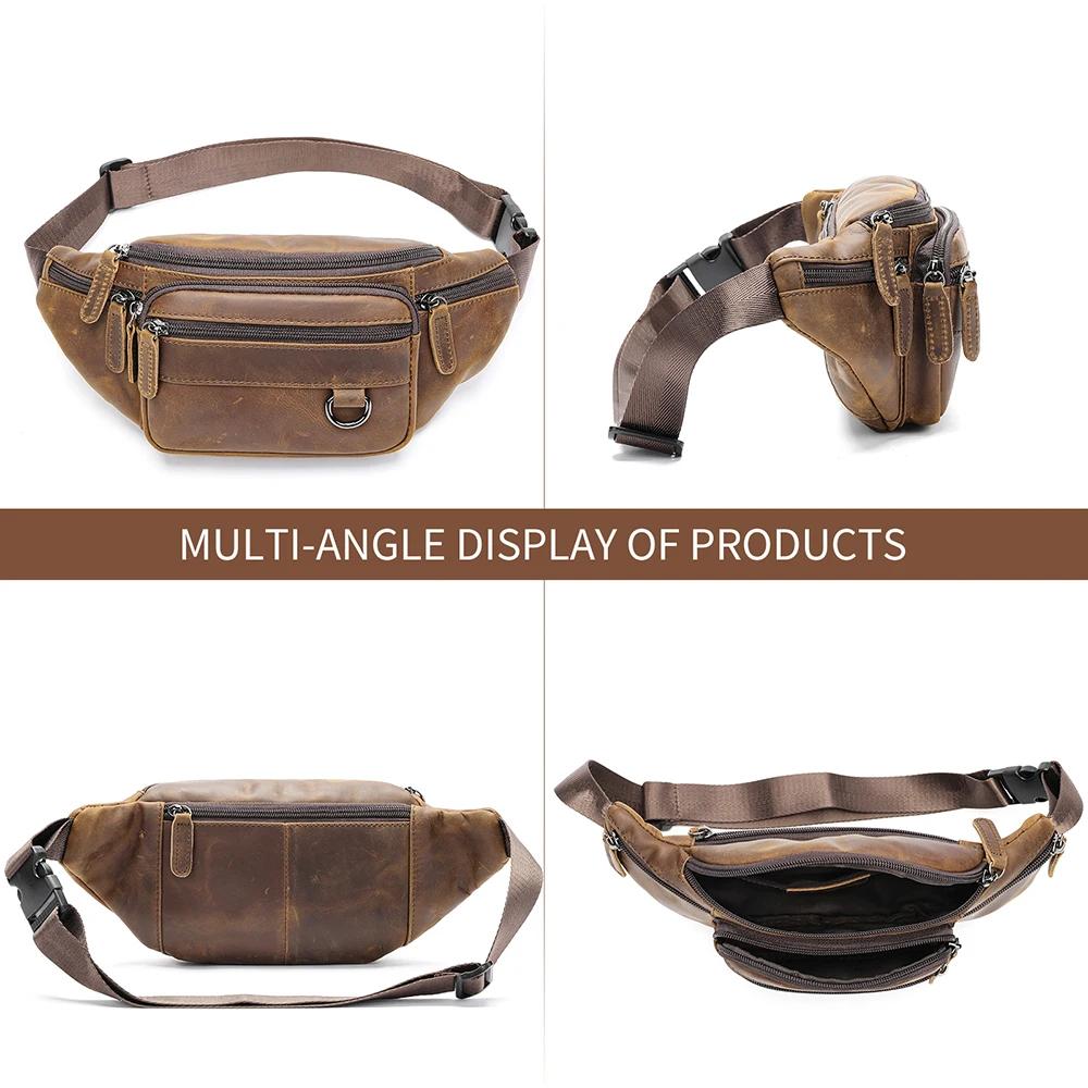 WESTAL-Sacs de ceinture en cuir de cheval en cuir véritable pour hommes, sacs à bandoulière pour tél