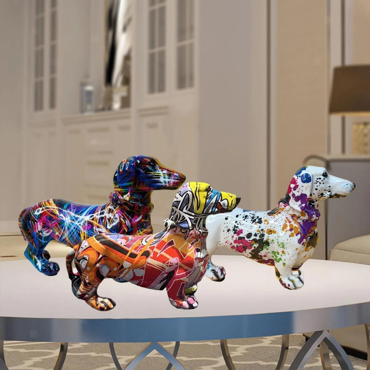 Décoration de statue en résine de bouledogue français debout coloré, artisanat de graffitis de brico