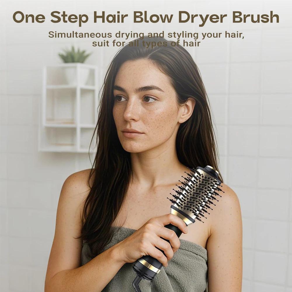 Brosse sèche-cheveux en un, brosse sèche-cheveux 4 en 1 avec seau ovale, mini brosse à air chaud pou