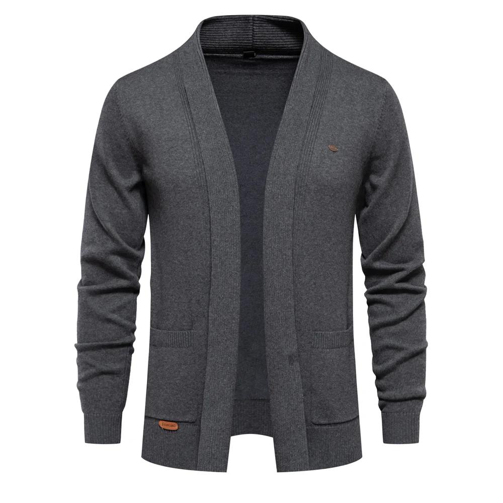 Cardigan en coton pour hommes, pull de qualité, à la mode, col rabattu, tricoté, nouvelle collection