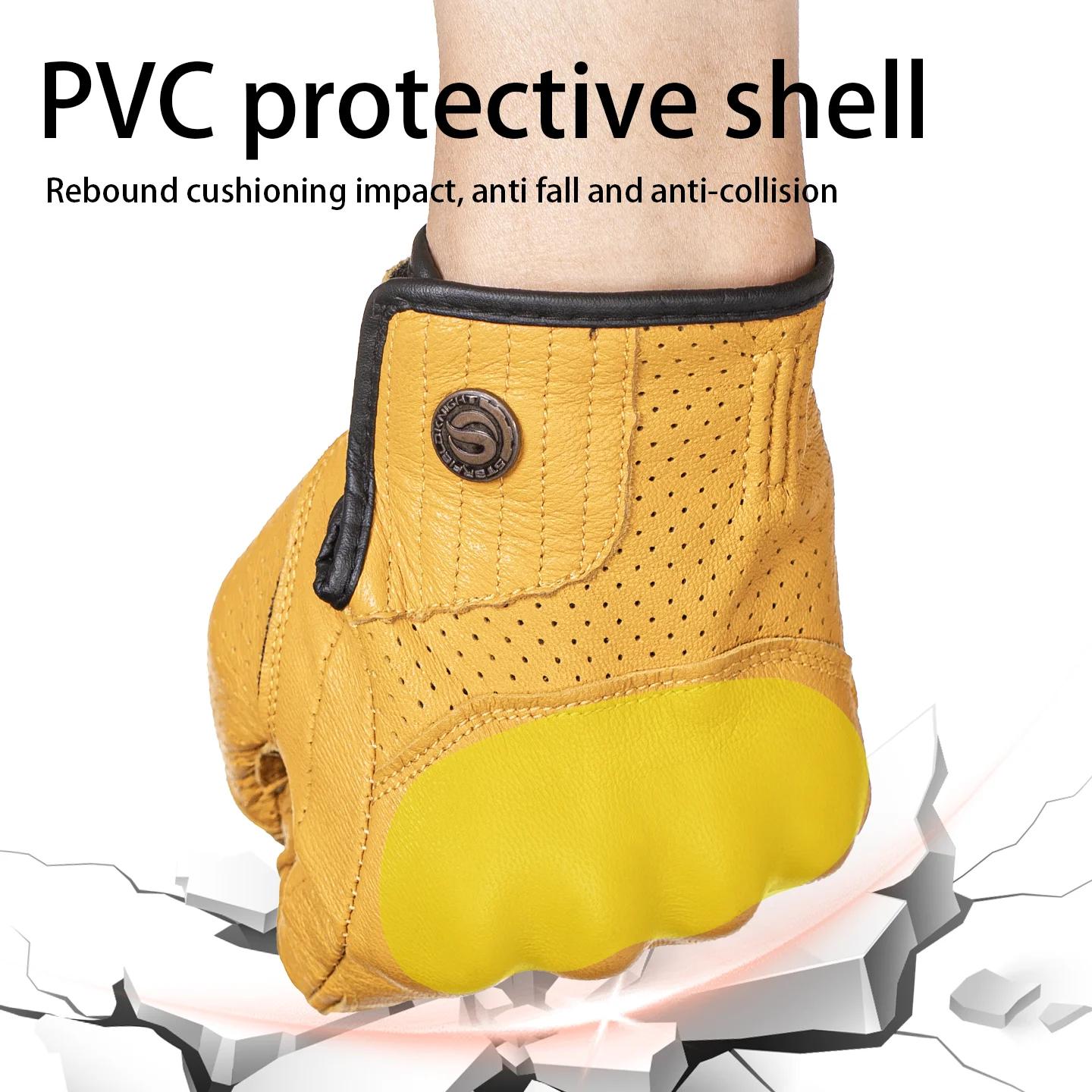 SFK – gants de moto rétro en cuir de chèvre véritable, doigt complet, Protection des articulations r