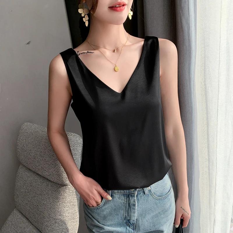 Gilet en Satin avec Bretelles en Soie Solide pour Femme, Pull-over Sauvage, Intérieur, Avant ou Arri
