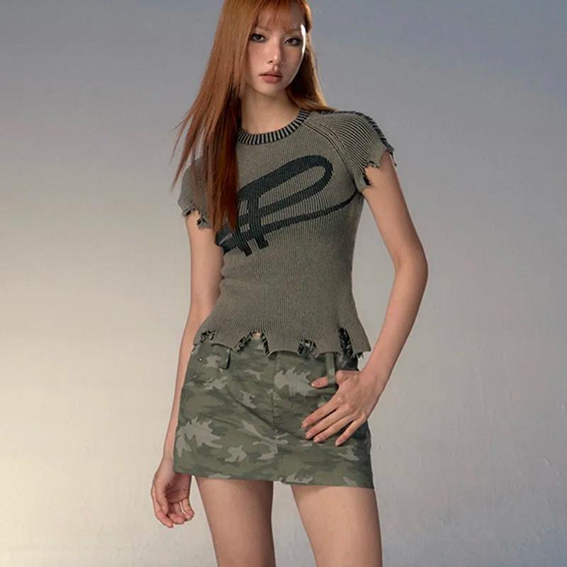 Karrcat-T-shirt Punk Broken Crop Top, Esthétique Grunge, Vintages, DistMurcia Top, Harajuku Slim dea