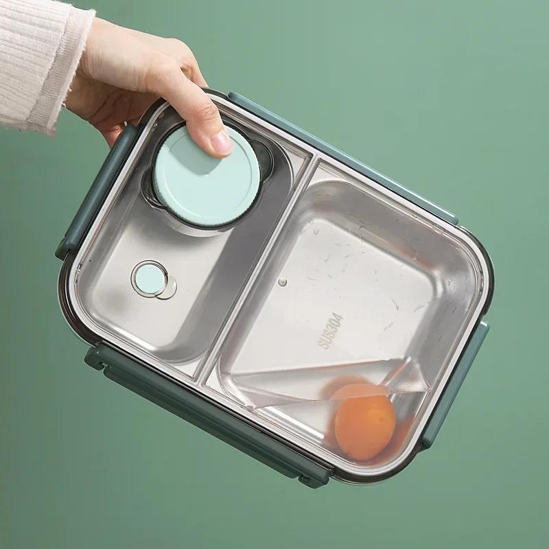 Boîte à déjeuner en acier inoxydable 304 avec vaisselle pour adultes et enfants, récipient à déjeune