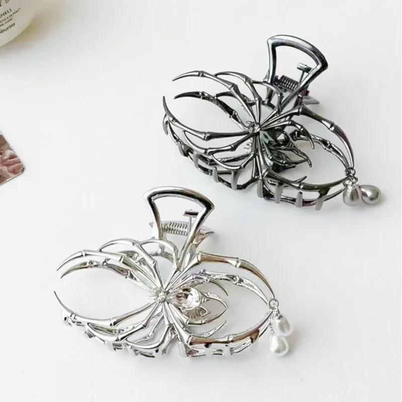 Pince à cheveux personnalisée Y2K pour femmes, Imitation de perles, alliage métallique, crâne, griff