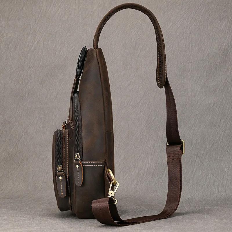 Sacs de poitrine en cuir Luufan pour hommes, sacs à bandoulière en cuir de vache pour iPad Mini, sac