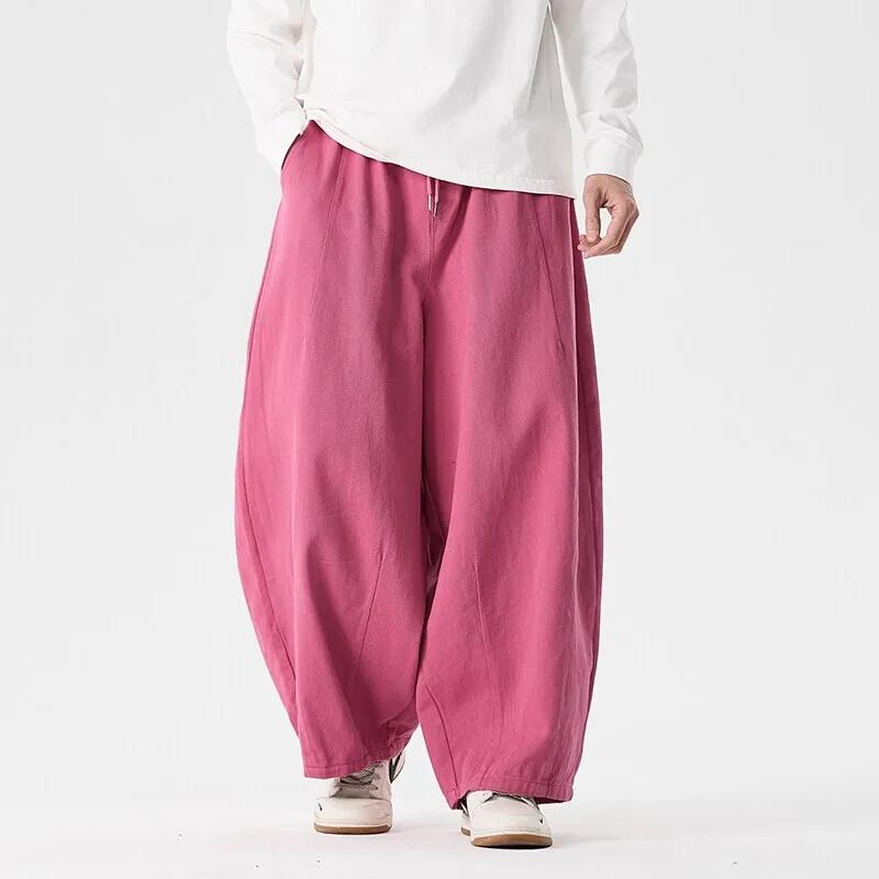 Pantalon à jambes larges pour hommes, confortable à porter, décontracté, sarun japonais, lanterne, c