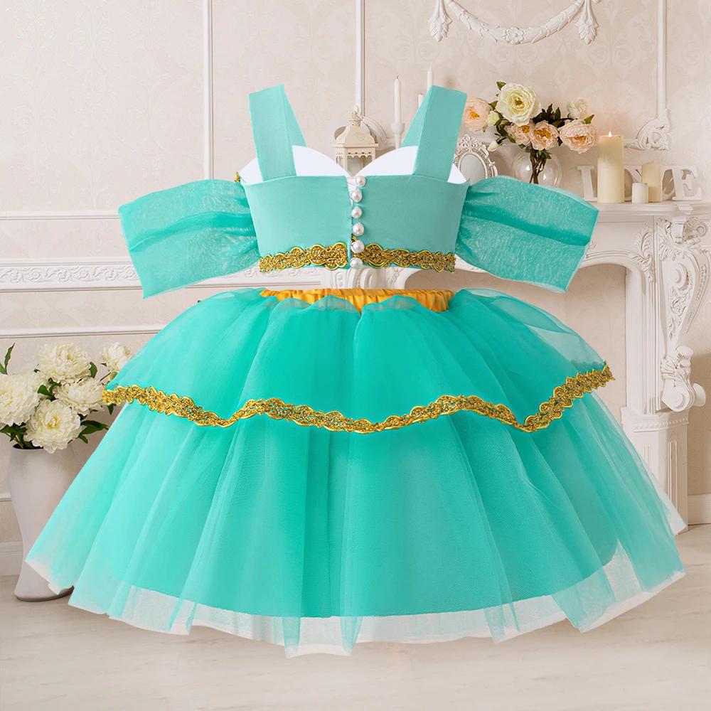 Robes de princesse Jasmine pour petites filles, robe de soirée Cosplay, en Tulle, pour anniversaire,
