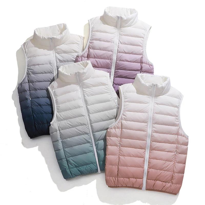 Gilet d'extérieur dégradé pour femmes, 90% duvet de canard blanc, Ultra léger, sans manches, chaud