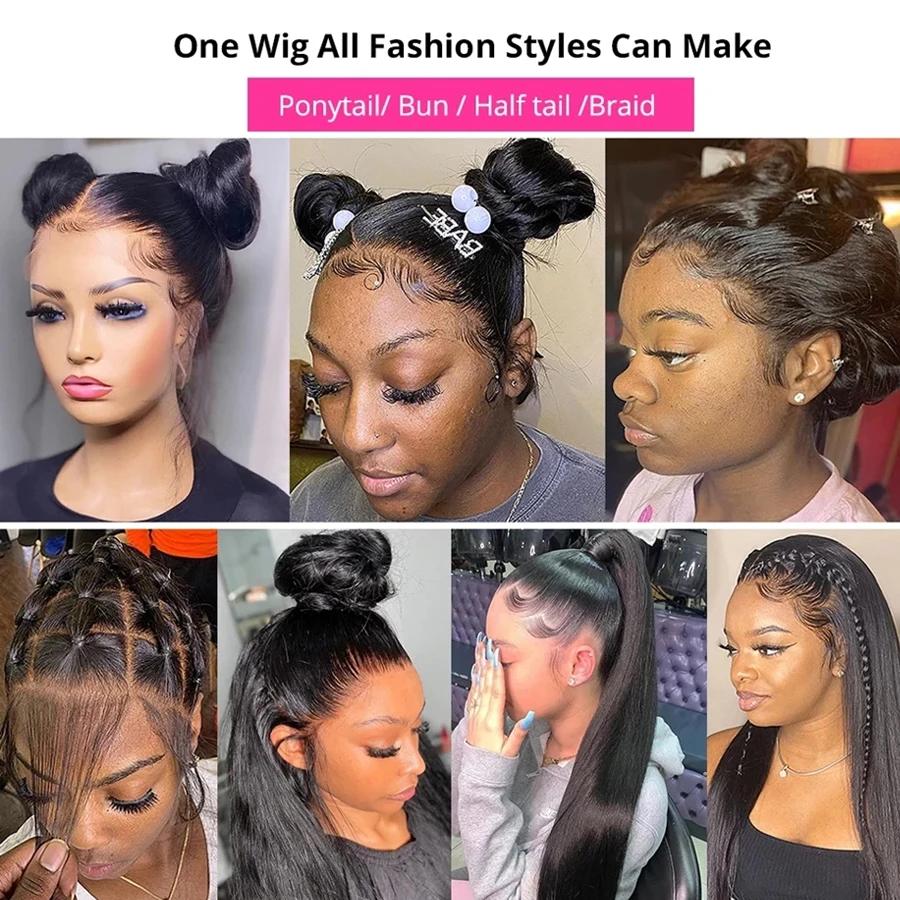 Perruque Lace Frontal Wig 360 transparente, cheveux naturels lisses, 4x4, 13x4, 13x6, 30 32 34 pouce