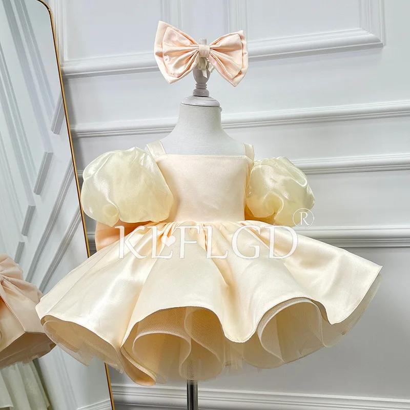 Robe à manches bouffantes pour filles, personnalisée, élégante et exquise, en satin orné, vêtements