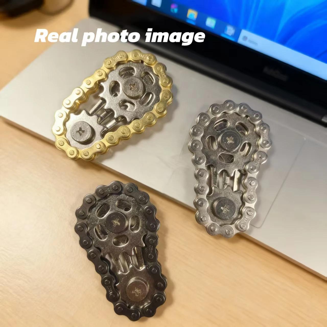 Volant d'inertie mécanique à dents de chaîne, Fidget Spinner, anti-stress, anxiété, chaînes de vélo