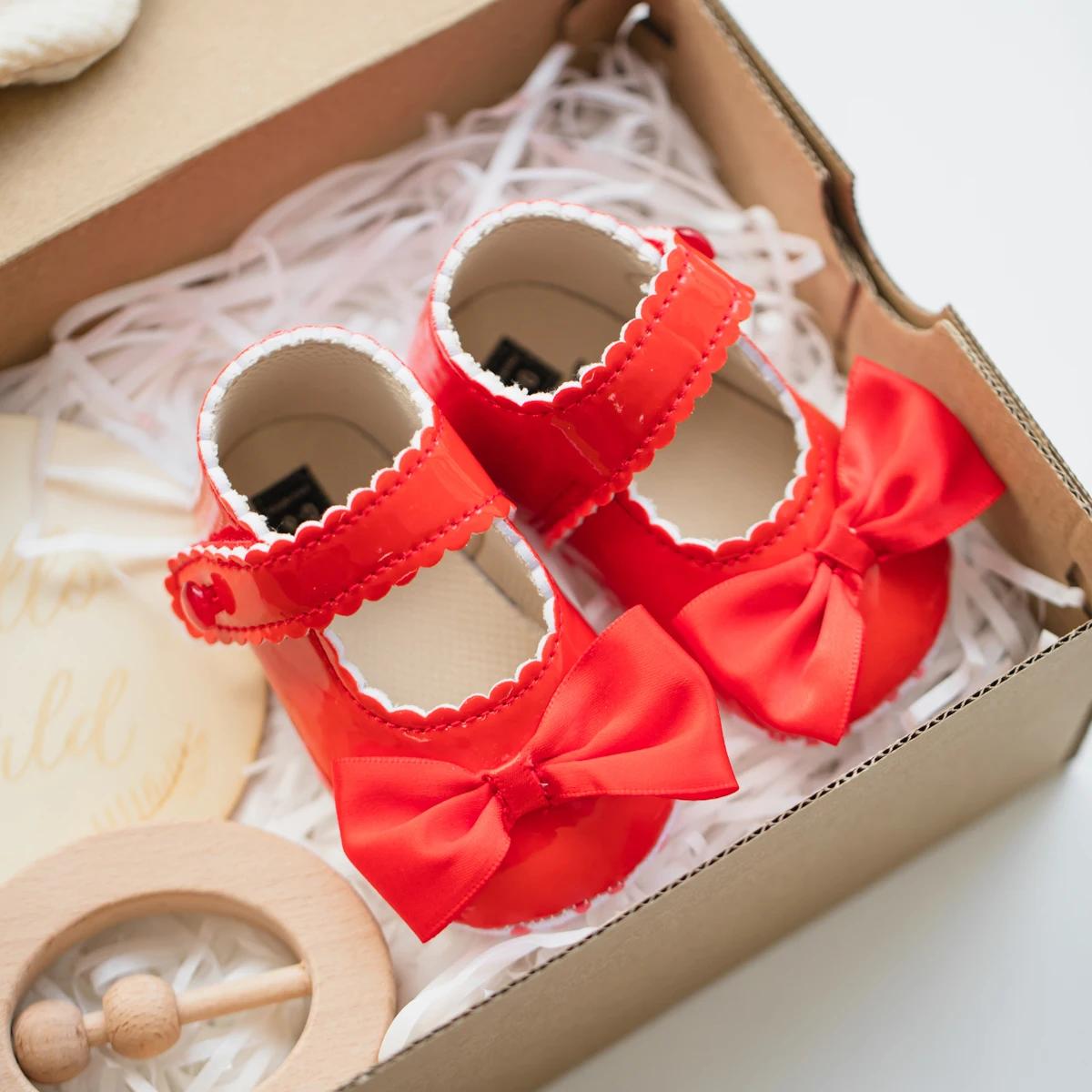 Meckior classique en cuir PU fille bébé chaussures nœud princesse plat antidérapant coton bas marche