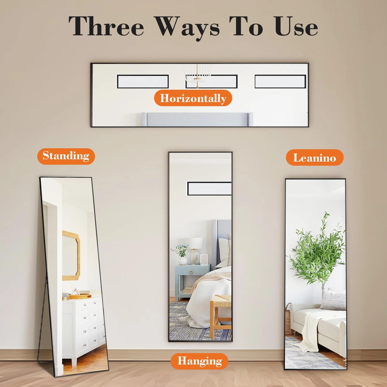 JHK 64 "x 21" miroir mural complet miroirs muraux suspendus ou inclinés avec support cadre en alliag