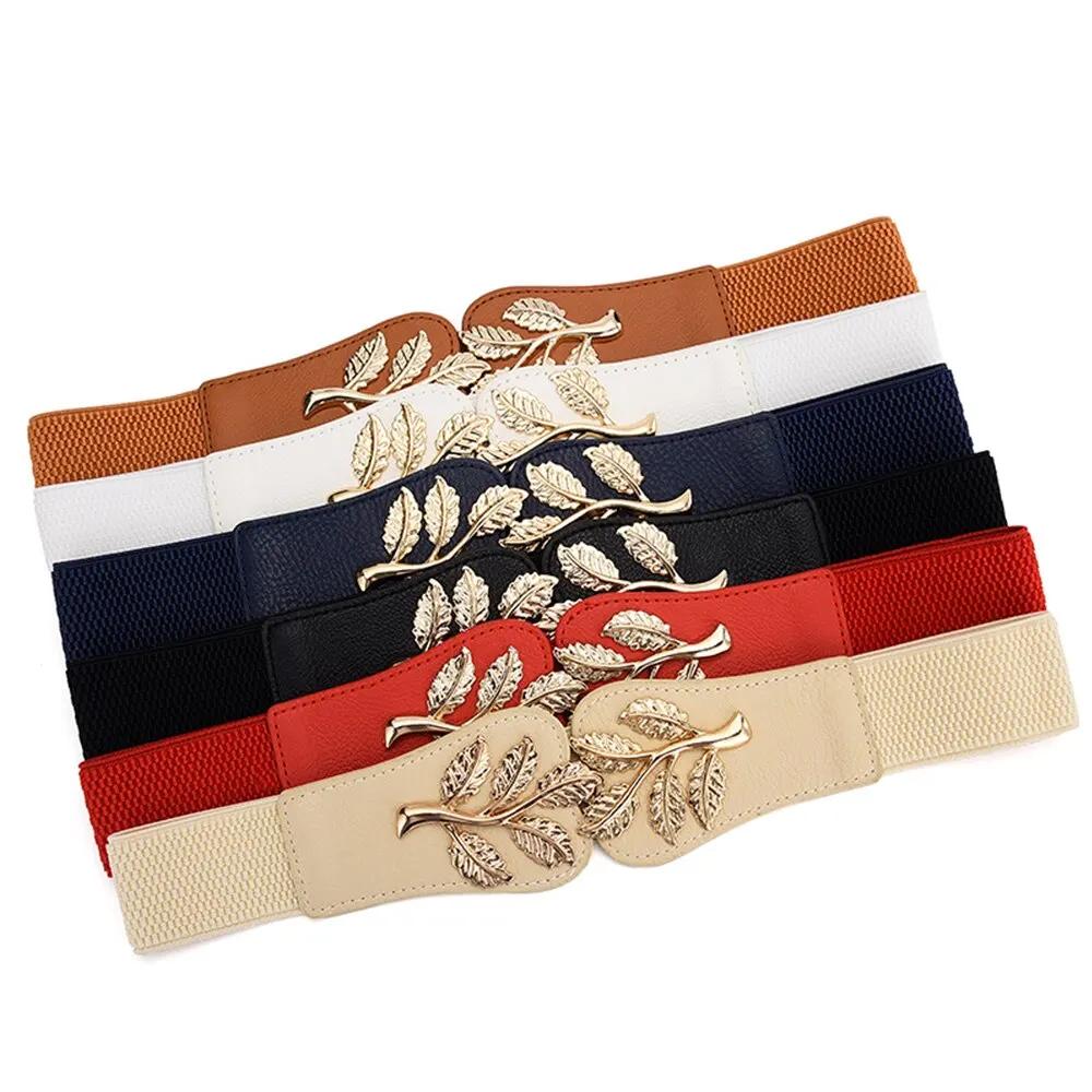 Couverture de taille pour femmes, fermeture de taille élastique en feuille d'or à la mode avec boucl