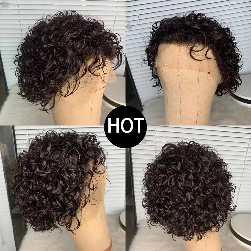 Perruque coupe lutin cheveux humains 13x1 dentelle frontale perruques cheveux humains court Bob perr