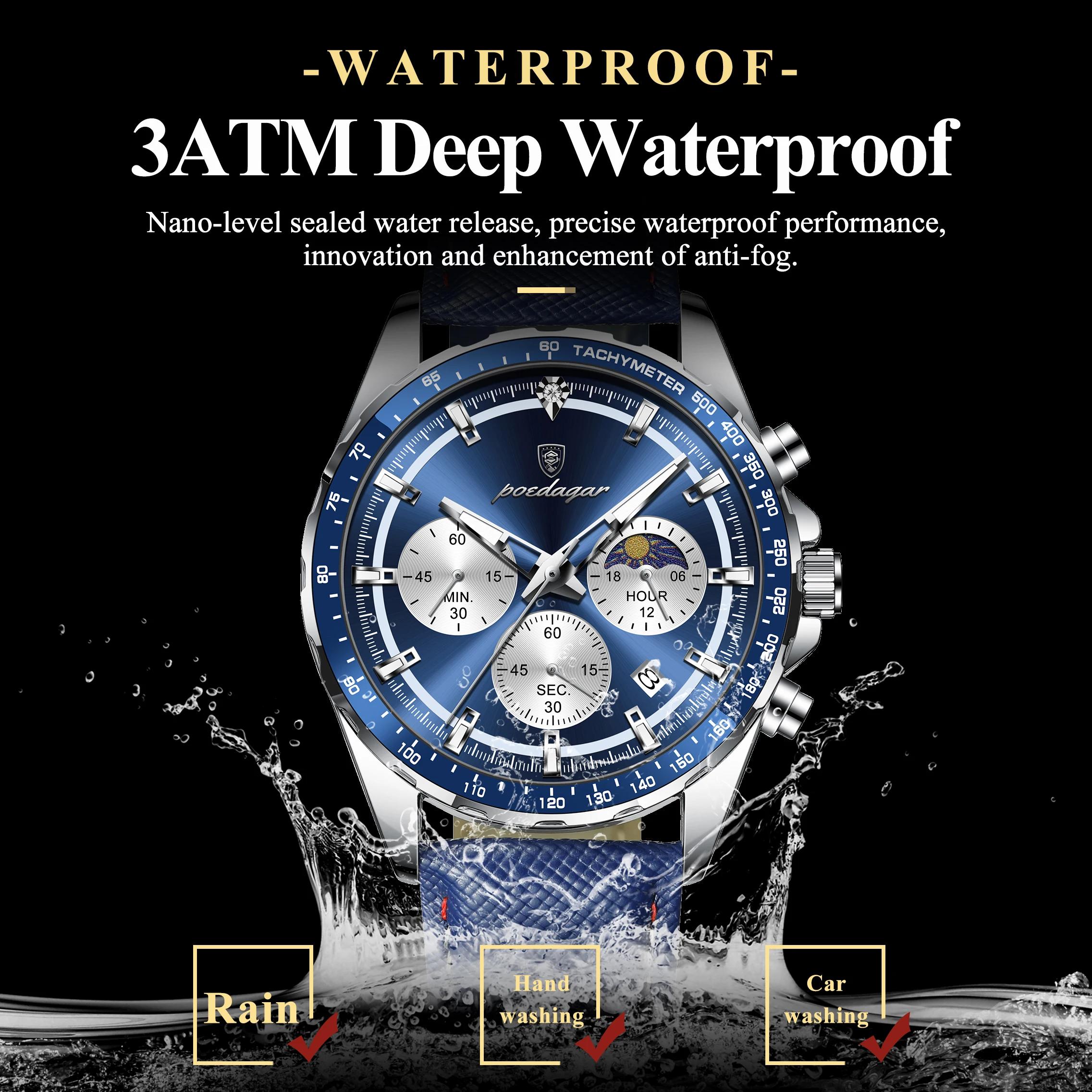 POEDAGAR Original mode hommes horloge lumineux étanche chronographe Date homme montre-bracelet en cu