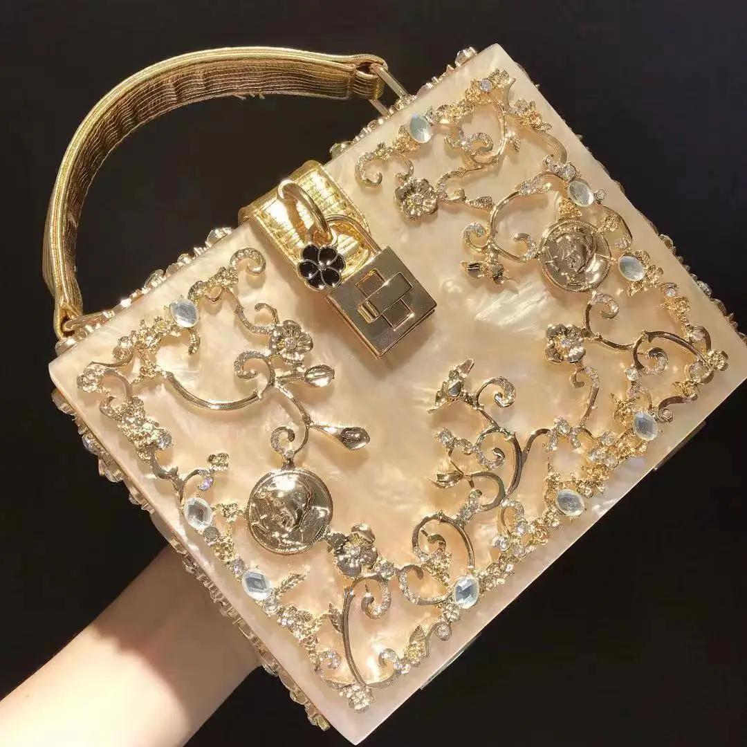 Sac de soirée en cristal de haute qualité pour femme, nouveau sac à main en métal évidé, fleur sculp