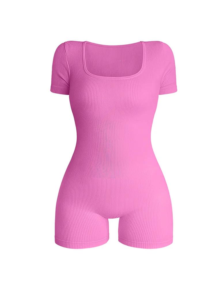 Combinaison une pièce à col carré et manches courtes pour femmes, Sexy, taille haute, moulante, à la
