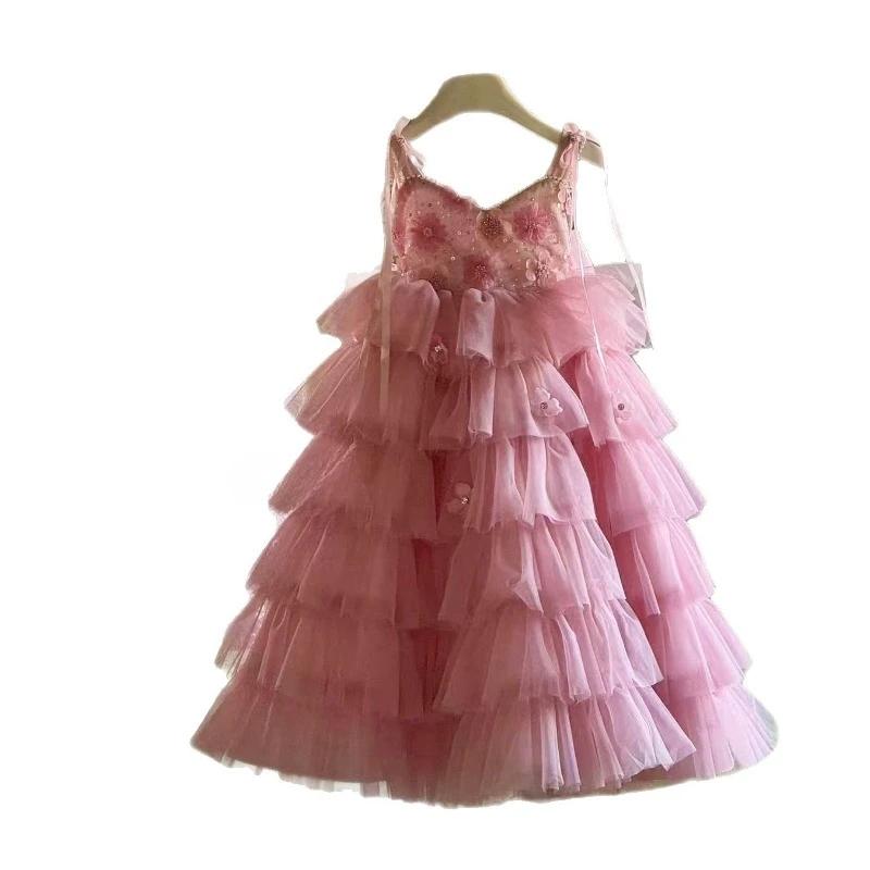 Robe d'été moelleuse sans manches pour filles, jupe longue en Tulle doux, belle tenue de princesse p