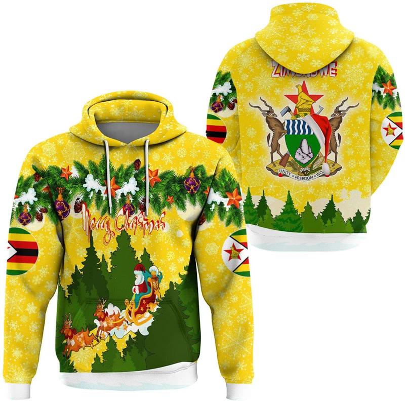 Zimbabwe Feel Map Graphic PVD National Emblem Hoodie for Men, Africa Boy Clothes, Casual Male Survêt