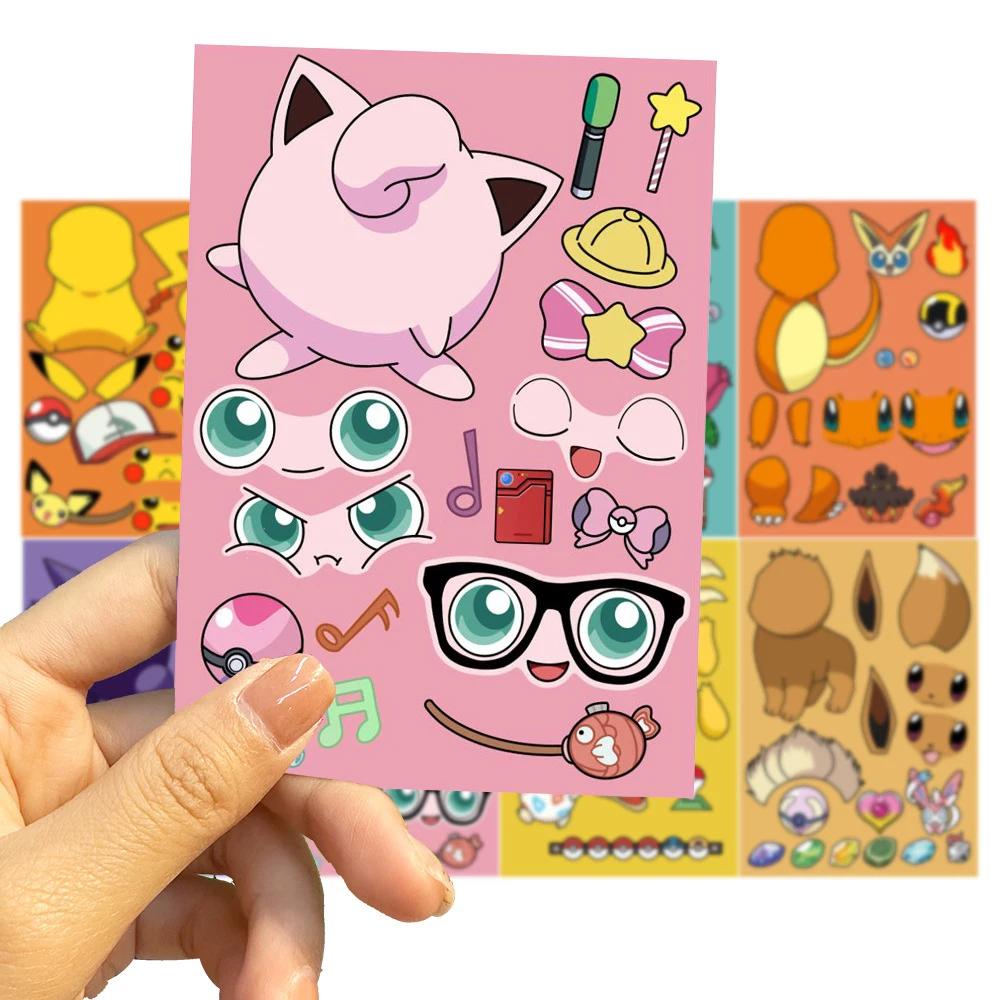 8/16 feuilles Pokemon Anime Pikachu Gengar Puzzle autocollants faire un visage enfants dessin animé