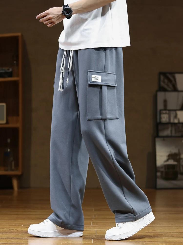 Printemps automne multi-poches pantalons de survêtement hommes cordon taille vêtements de sport pant