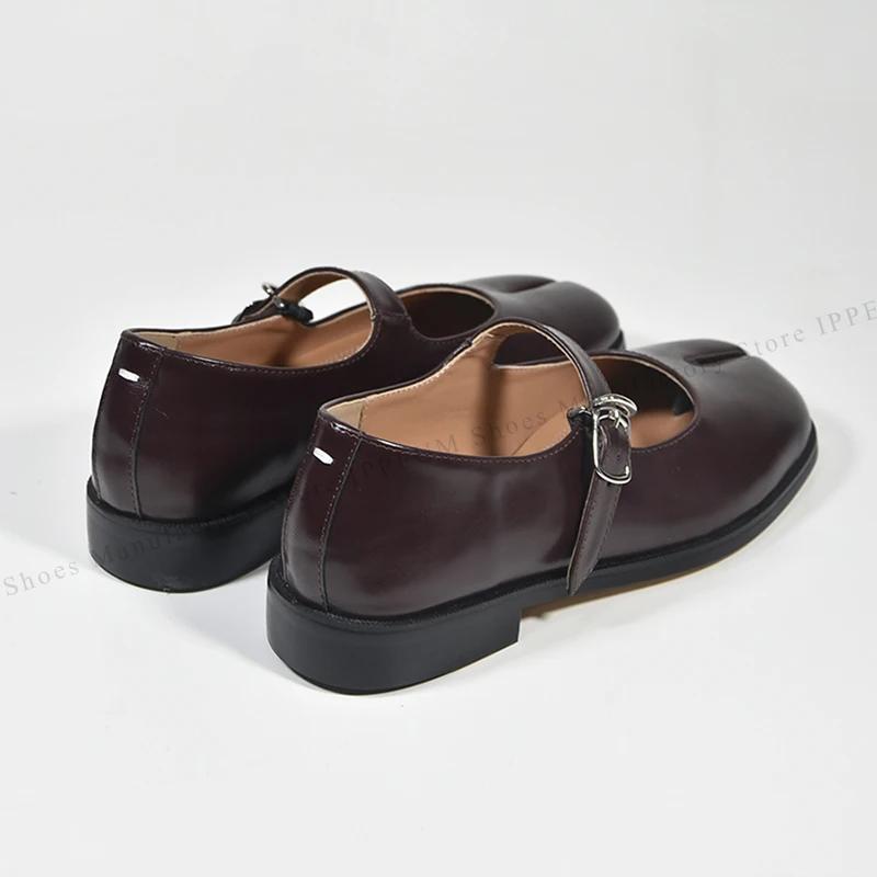 Chaussures Tabi IPPEUM, ballerines bordeaux à bout fendu, grandes tailles 44, mocassins en cuir marr