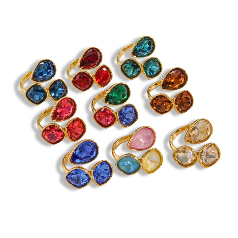 CARLIDANA bijoux de mode anneaux ouverts plaqué or 18 carats en acier inoxydable Simple multicolore