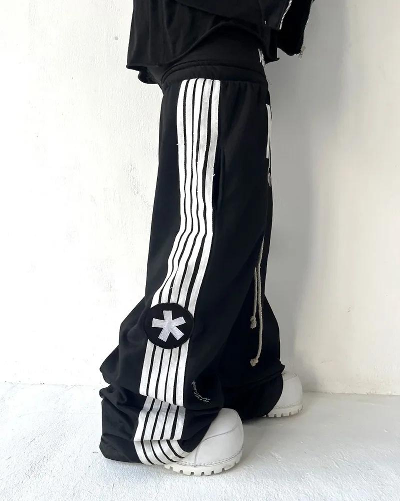 Y2K tendance gothique anglais lettre brodé imprimé rayé hommes pantalons de sport rétro Harajuku hau