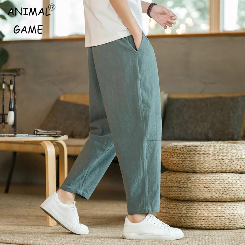 Pantalon homme coton lin mode pantalons décontractés couleur unie respirant short ample pantalon dro