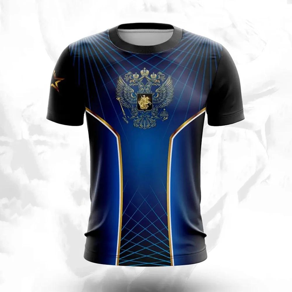 T-shirt manches courtes col rond pour homme, surdimensionné, à la mode, avec drapeau National russe