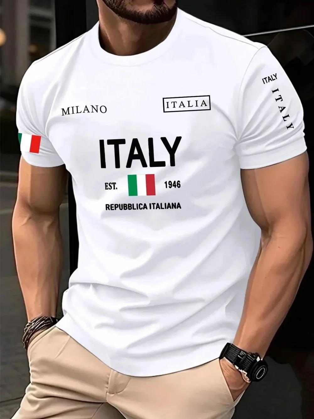 T-shirt d'été pour hommes européens et américains, imprimé lettres Milan, doux et respirant, col ron