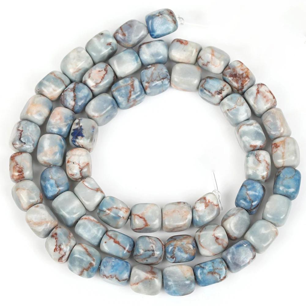 Perles en pierre naturelle 6x8mm sédiment de mer bleu Turquoise perles de jaspe perles carrées pour
