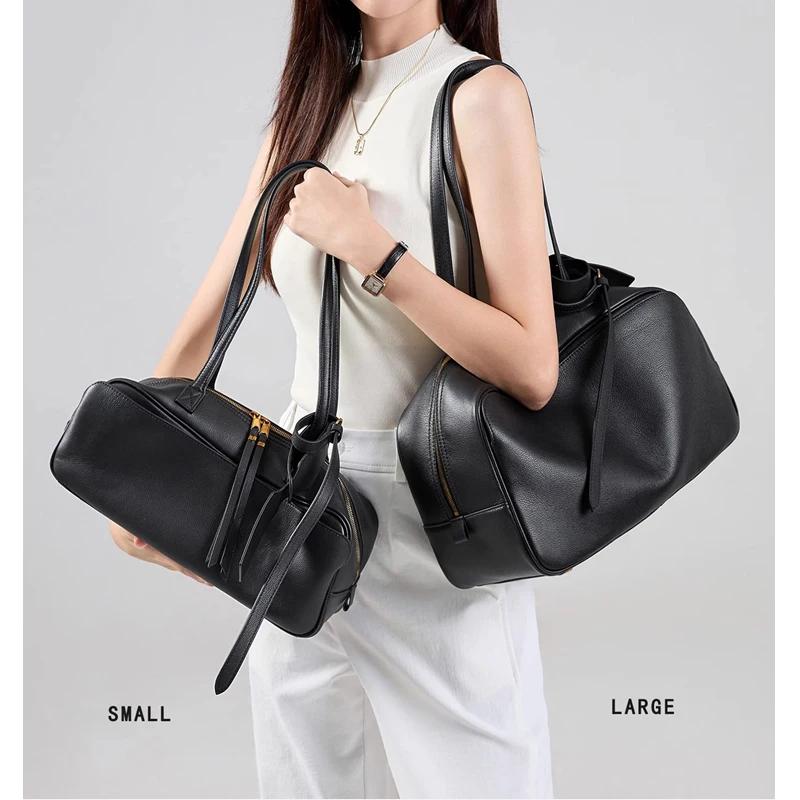 Sac d'oreiller en cuir véritable pour femmes, version haute, sac de bowling en cuir de vache à premi