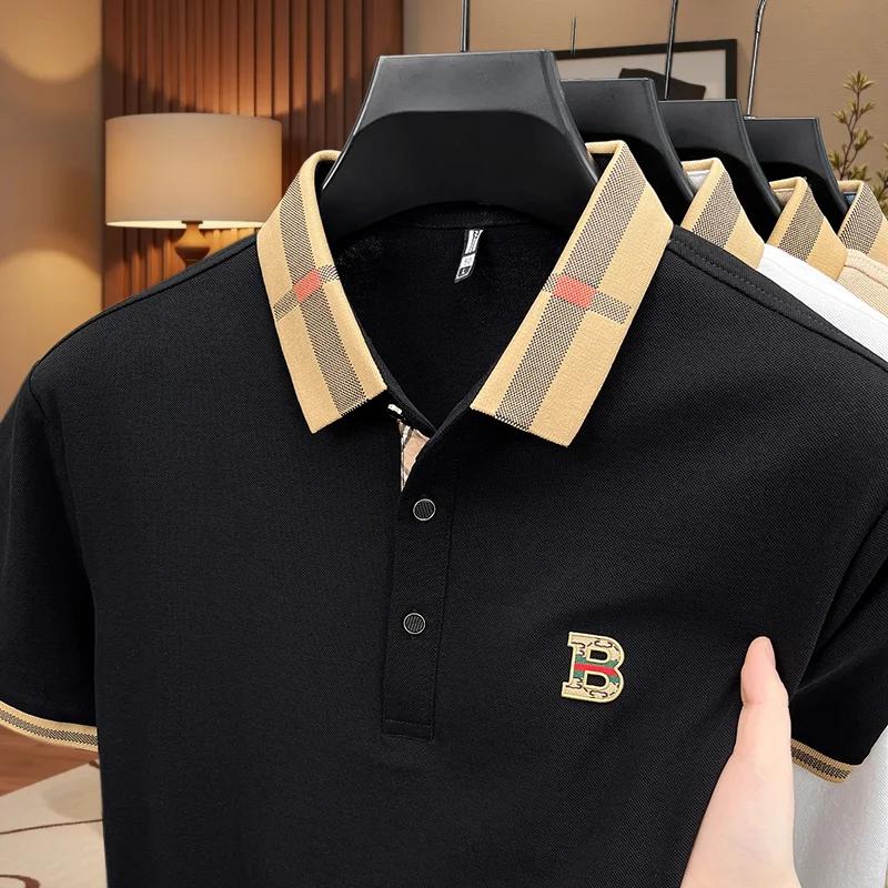 Polo homme classique à manches courtes, 100% coton pur, confortable, avec badge lettre, nouvelle col