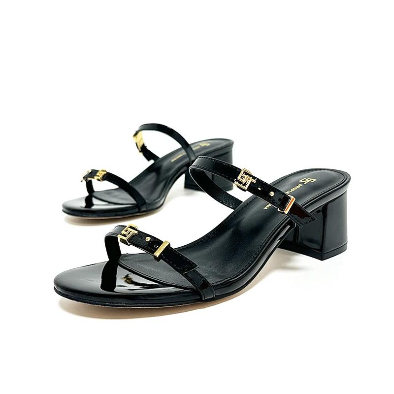 GJ-Pantoufles en cuir à tête ronde, sandales d'extérieur, pantoufles de banquet et de fête, mode déc