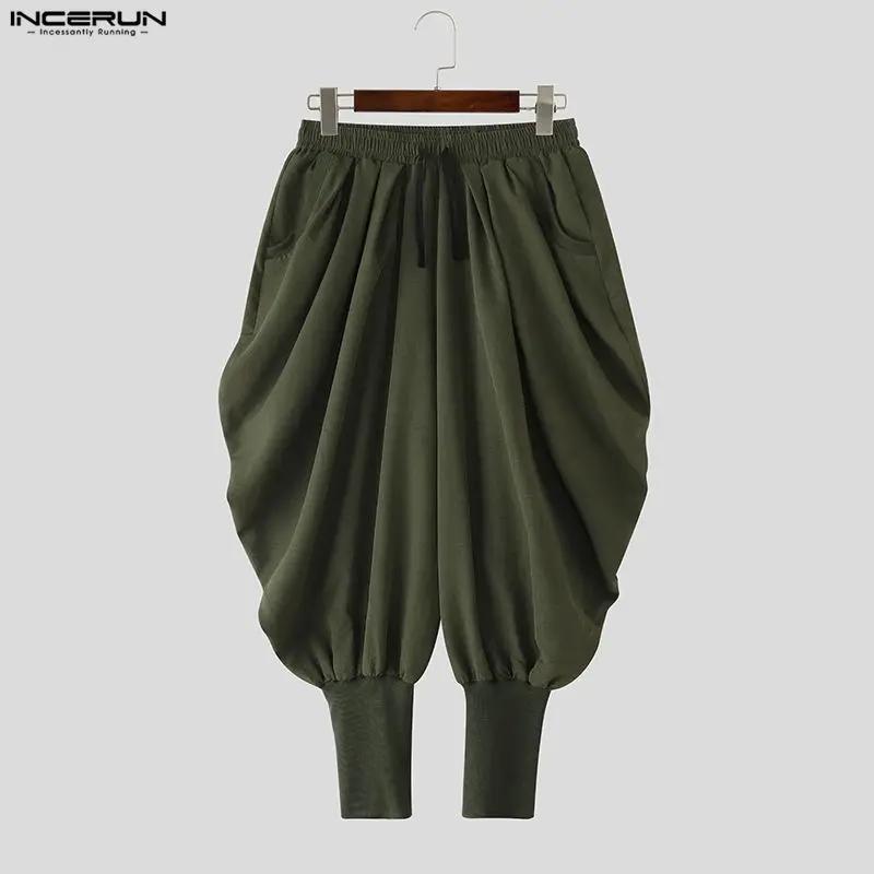 INCERUN hommes pantalons couleur unie cordon Joggers décontracté mâle sarouel Streetwear ample mode