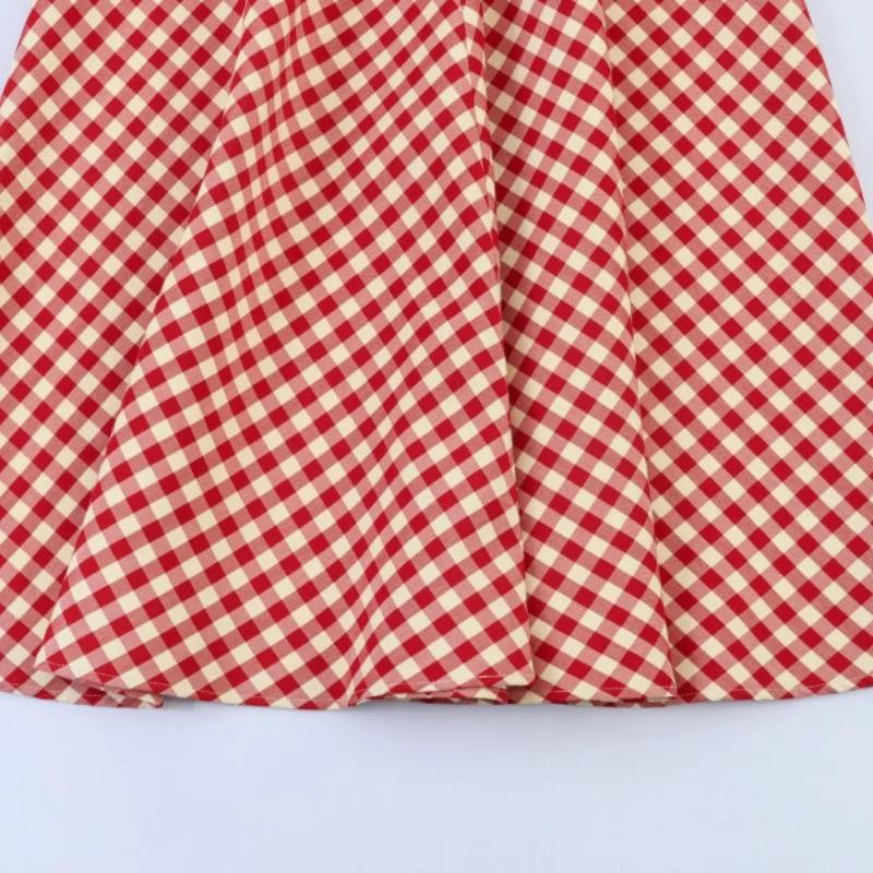 Jupe midi trapèze rouge à carreaux pour femme – Taille haute, ourlet évasé, jupe décontractée de pri