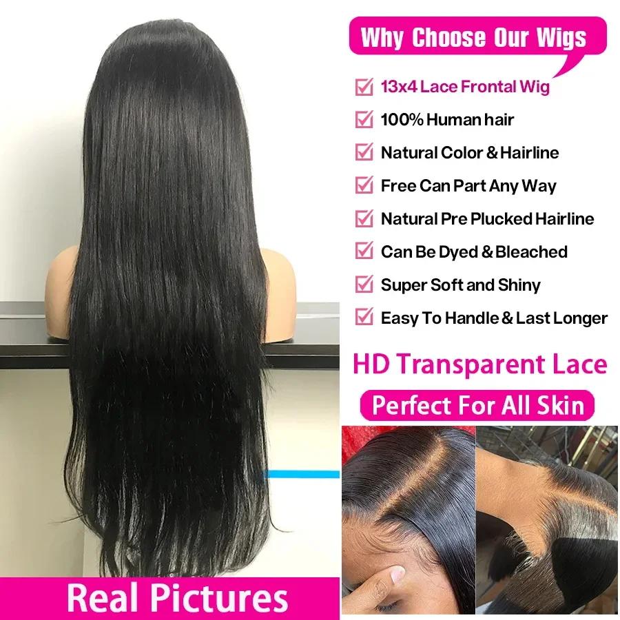 Perruque Lace Frontale HD Transparente 360 en Cheveux Humains, Lisse Baguette, 30-40 Pouces, 13x4, 1
