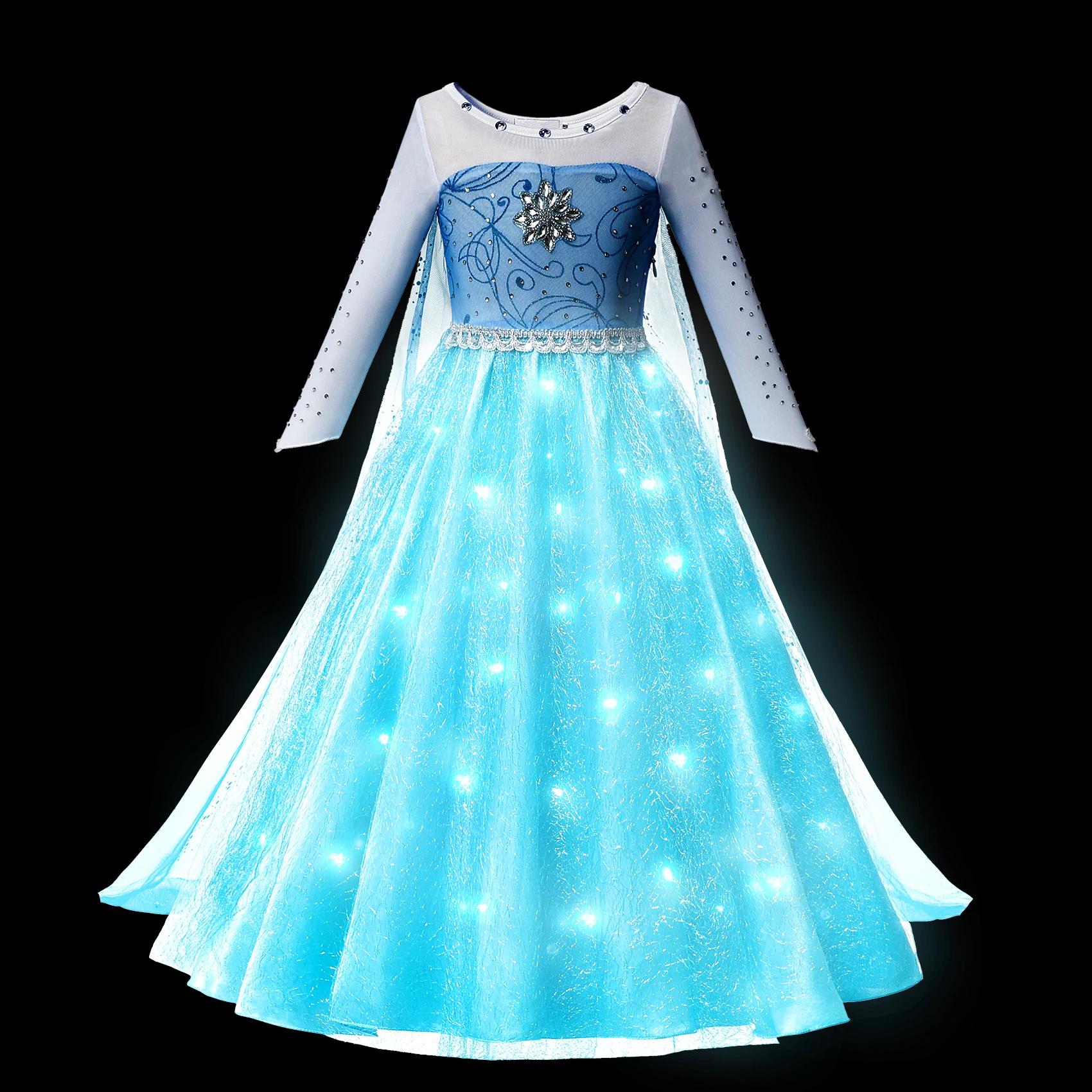 Robe de princesse Elsa Anna pour filles, avec lumière LED, Costume pour enfants, vêtements de fête C