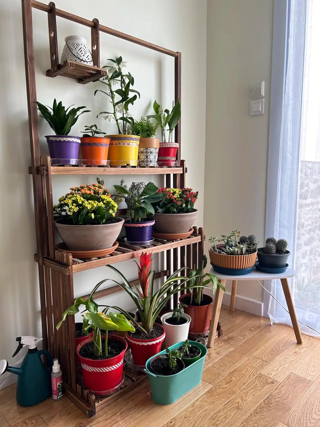 Support de plantes suspendu en bois à 3 niveaux, robuste, pour jardin, support de présentation de fl