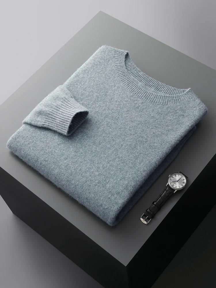 Pull basique en laine sans couture pour homme, col rond, couleur unie, 100% laine mérinos, tricot dé