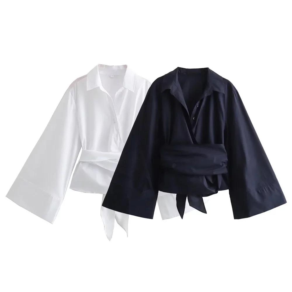 Chemise en popeline à Double boutonnage pour femmes, nouvelle mode décontractée, col Polo, nœud papi