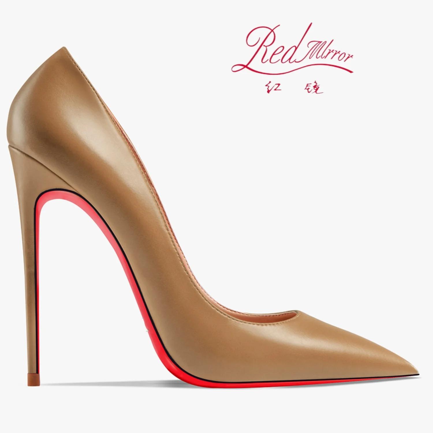 Chaussures pour femmes 2025 tendance en cuir de luxe fond rouge talons hauts 12 cm bout pointu escar
