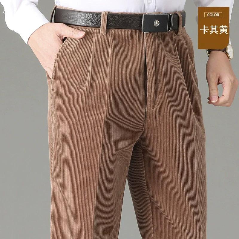 Hiver taille haute Double plissé velours côtelé pantalon hommes droit ample 100% coton automne décon