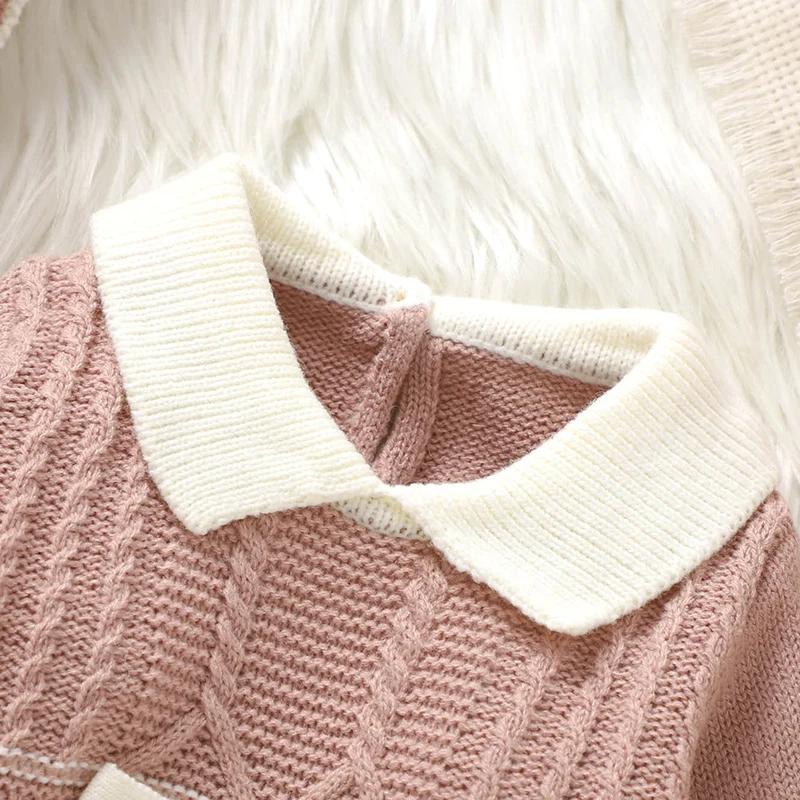 Barboteuse pour bébés filles, chapeaux, vêtements d'automne et d'hiver, rose, manches longues, trico