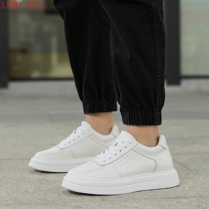 Chaussures De Sport en cuir blanc pour hommes, baskets rehaussantes invisibles De 10cm, grande taill