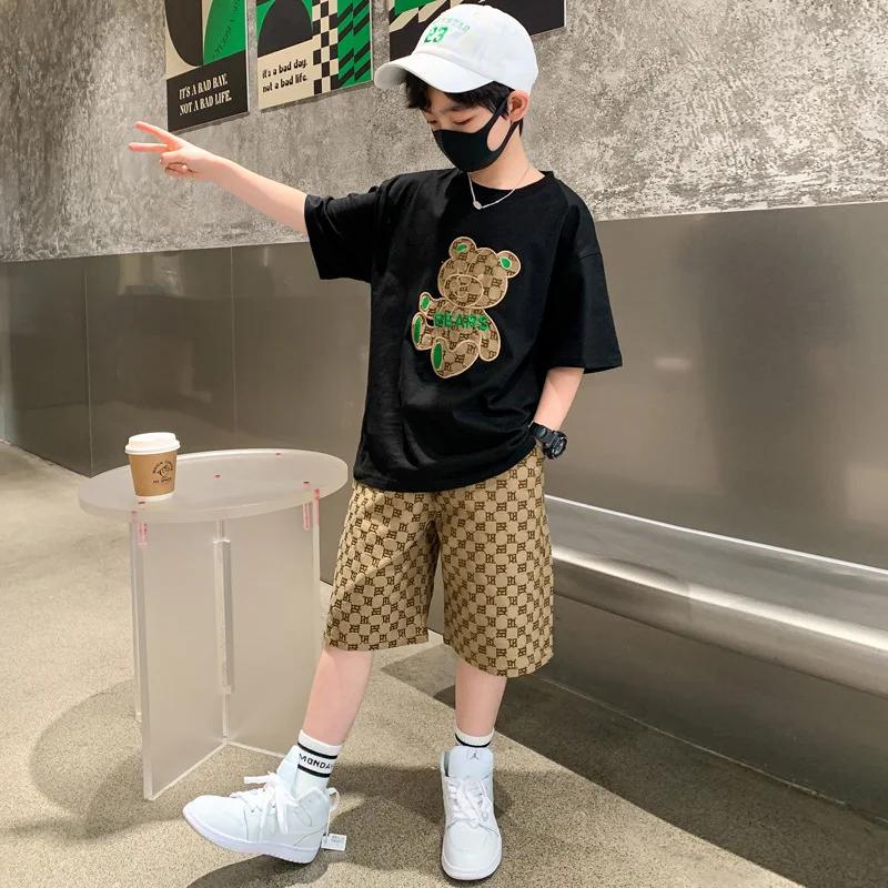 Ensemble de vêtements d'été pour adolescents, t-shirt et short ours de dessin animé pour enfants fil