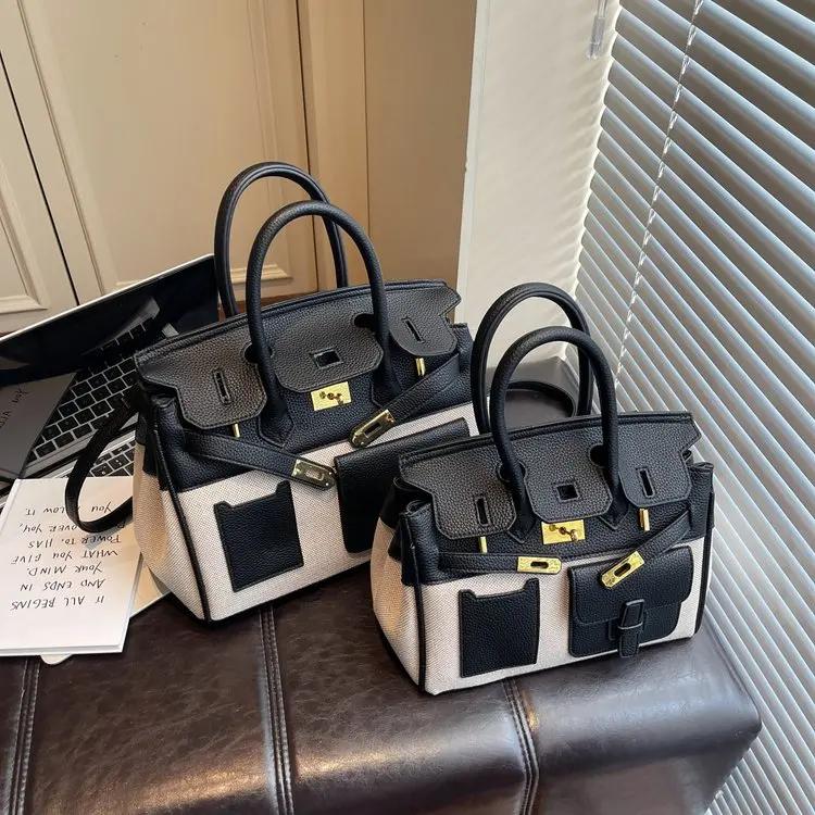 Sac fourre-tout de luxe texturé pour femme, nouvelle collection 2026, en cuir patchwork avec décorat